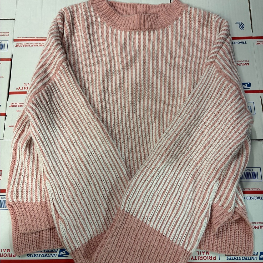 Sincerely Jules Pink and White Striped Crewneck Sweater
